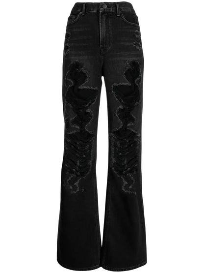 Ripped High-Rise Straight-Leg Jeans