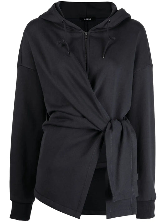 Knotted-Detail Zip-Up Hoodie