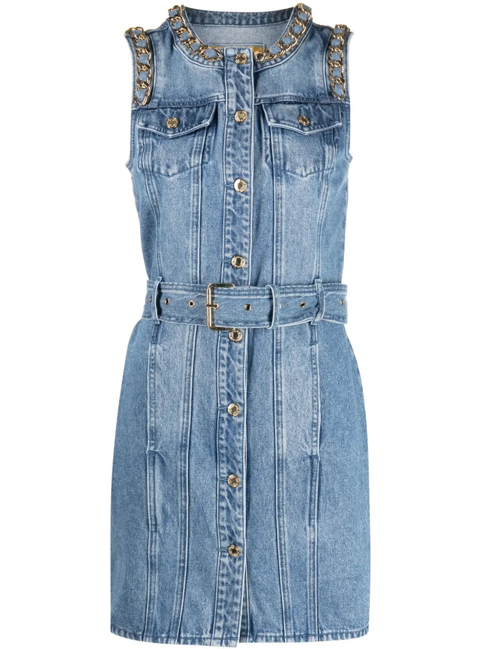 Chain-Link-Detail Denim Dress