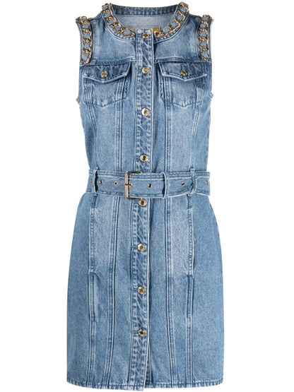 Chain-Link-Detail Denim Dress
