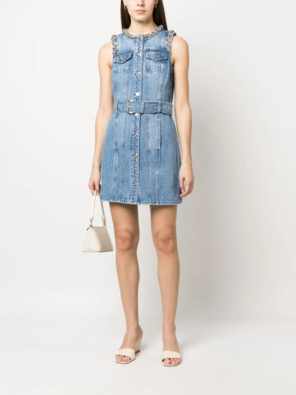 Chain-Link-Detail Denim Dress