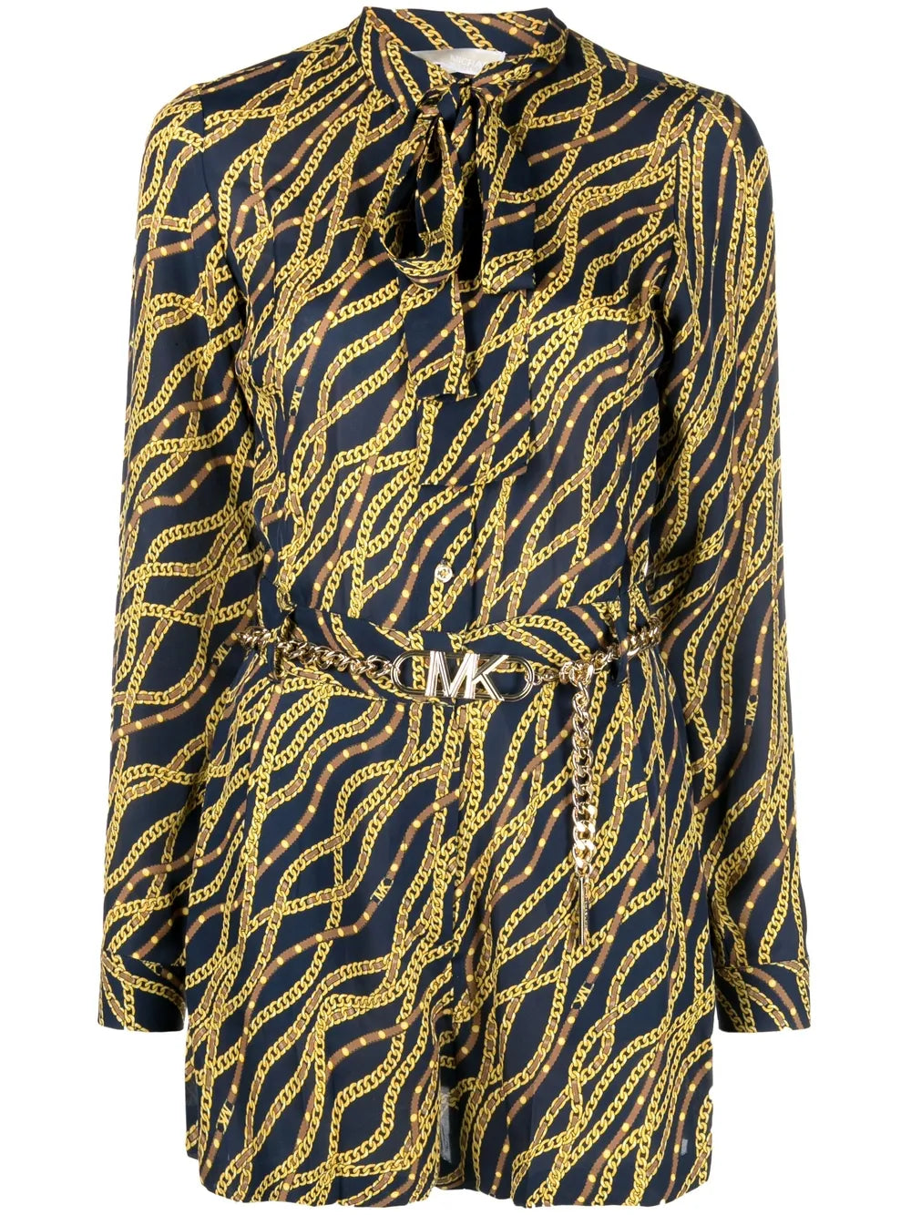 Chain-Link Print Long-Sleeve Jumpsuit