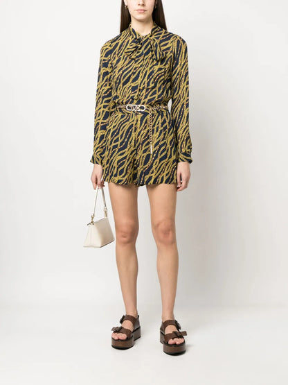 Chain-Link Print Long-Sleeve Jumpsuit