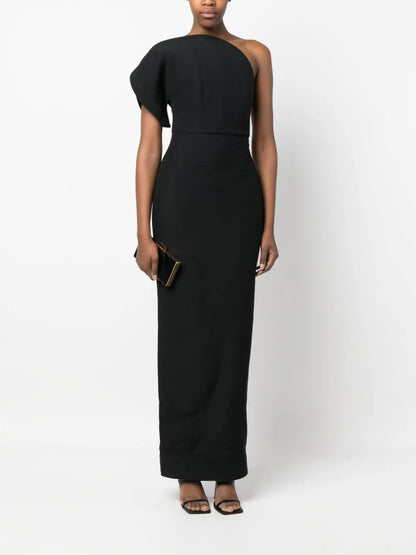 Asymmetric Silk-Wool Maxi Dress