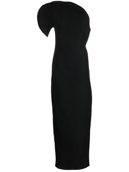 Asymmetric Silk-Wool Maxi Dress