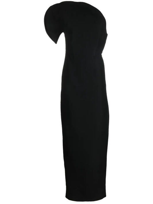 Asymmetric Silk-Wool Maxi Dress