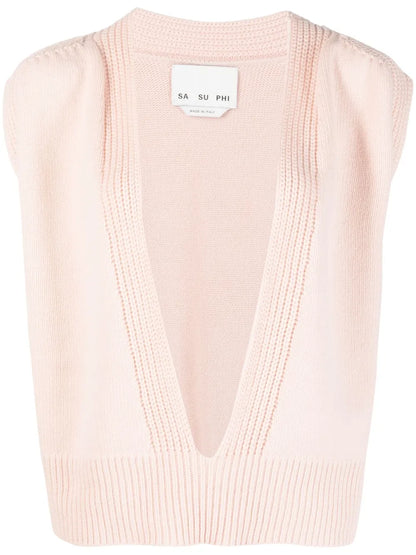 Plunging V-Neck Cashmere Top