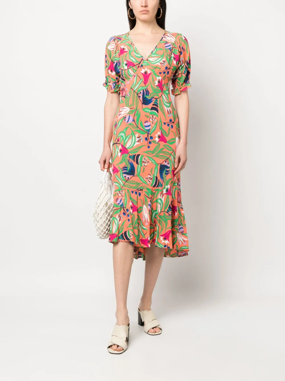 Floral-Print Fluted Midi Dress