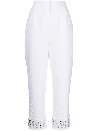 Embroidered-Pearl Cropped Trousers