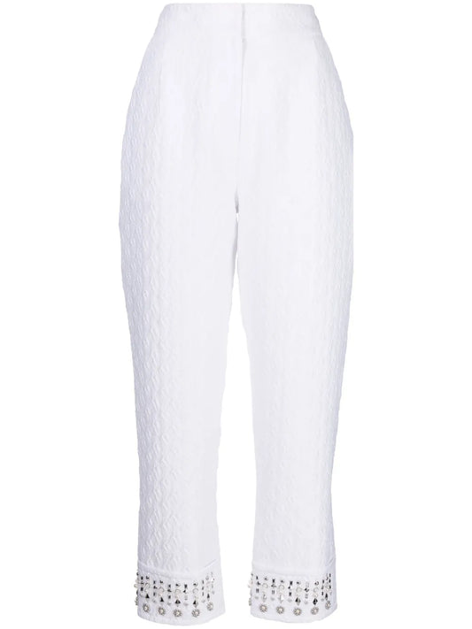 Embroidered-Pearl Cropped Trousers
