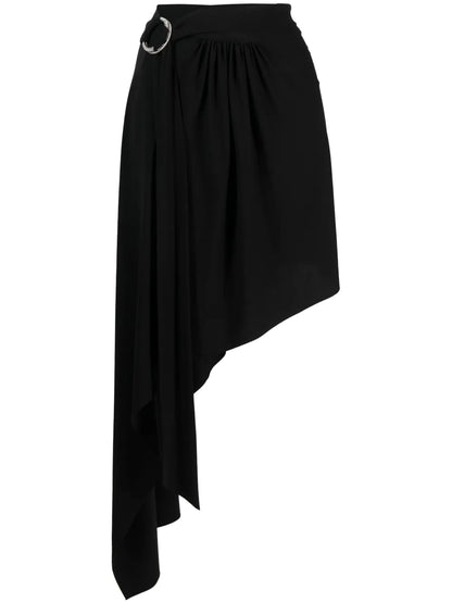 Ring-Detail Belted Asymmetric Skirt