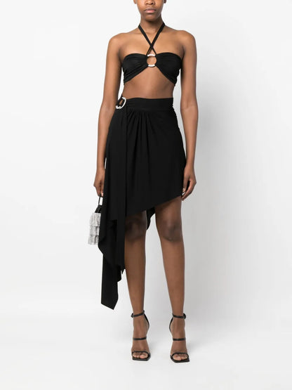 Ring-Detail Belted Asymmetric Skirt