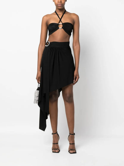 Embellished-Ring Halterneck Crop Top