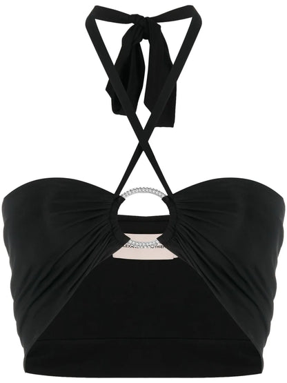 Embellished-Ring Halterneck Crop Top