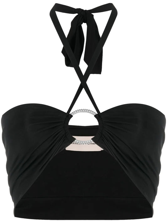 Embellished-Ring Halterneck Crop Top