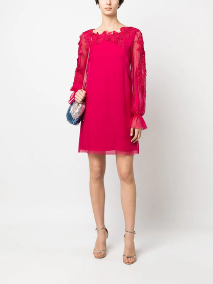 Long-Sleeve Silk Mini Dress