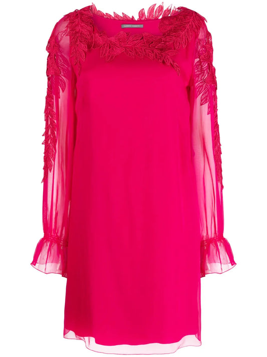 Long-Sleeve Silk Mini Dress