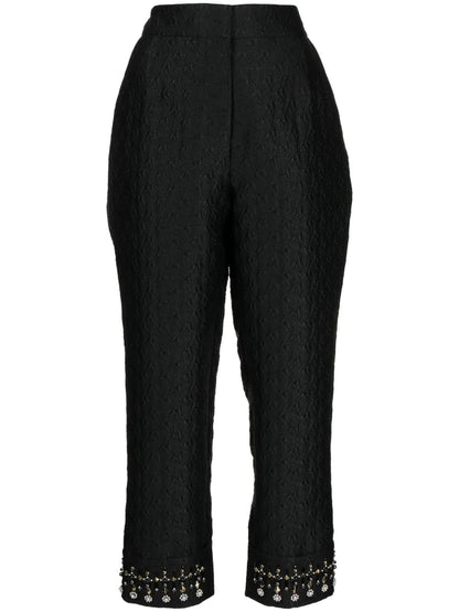 Embroidered-Pearl Cropped Trousers
