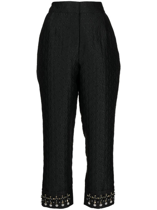Embroidered-Pearl Cropped Trousers