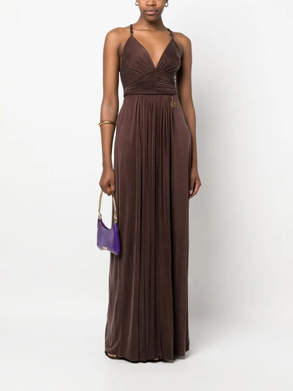 V-Neck Pleated Gown