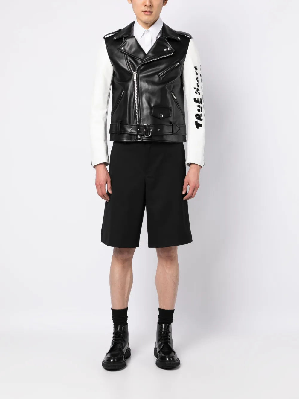 Contrasting-Sleeves Biker Jacket