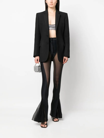 Sheer-Panel Flared Trousers