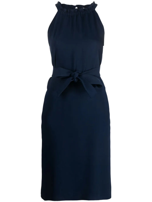 Gathered Neckline Belted Dress