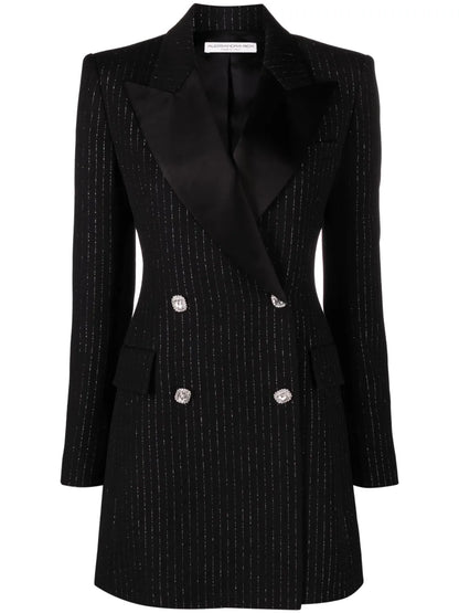Double-Breasted Pinstripe Blazer Dress