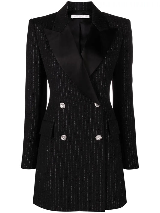 Double-Breasted Pinstripe Blazer Dress
