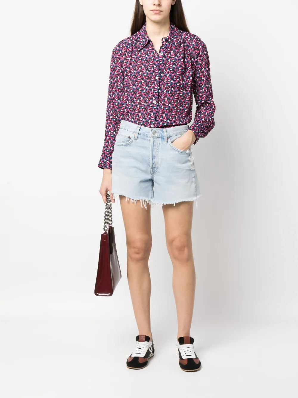 Motif-Print Long-Sleeve Blouse