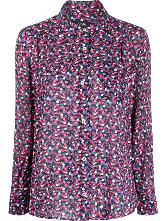 Motif-Print Long-Sleeve Blouse