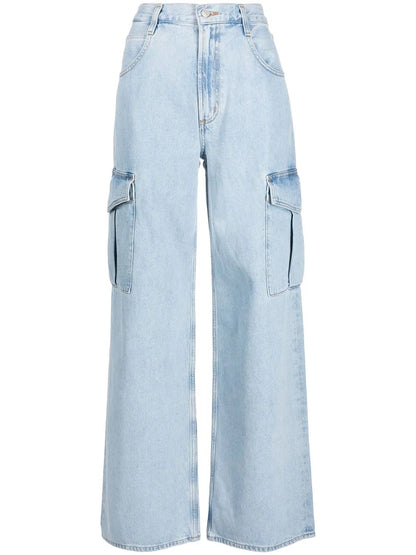 Wide-Leg Stonewashed Jeans