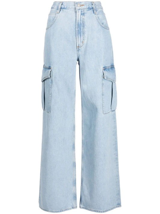 Wide-Leg Stonewashed Jeans