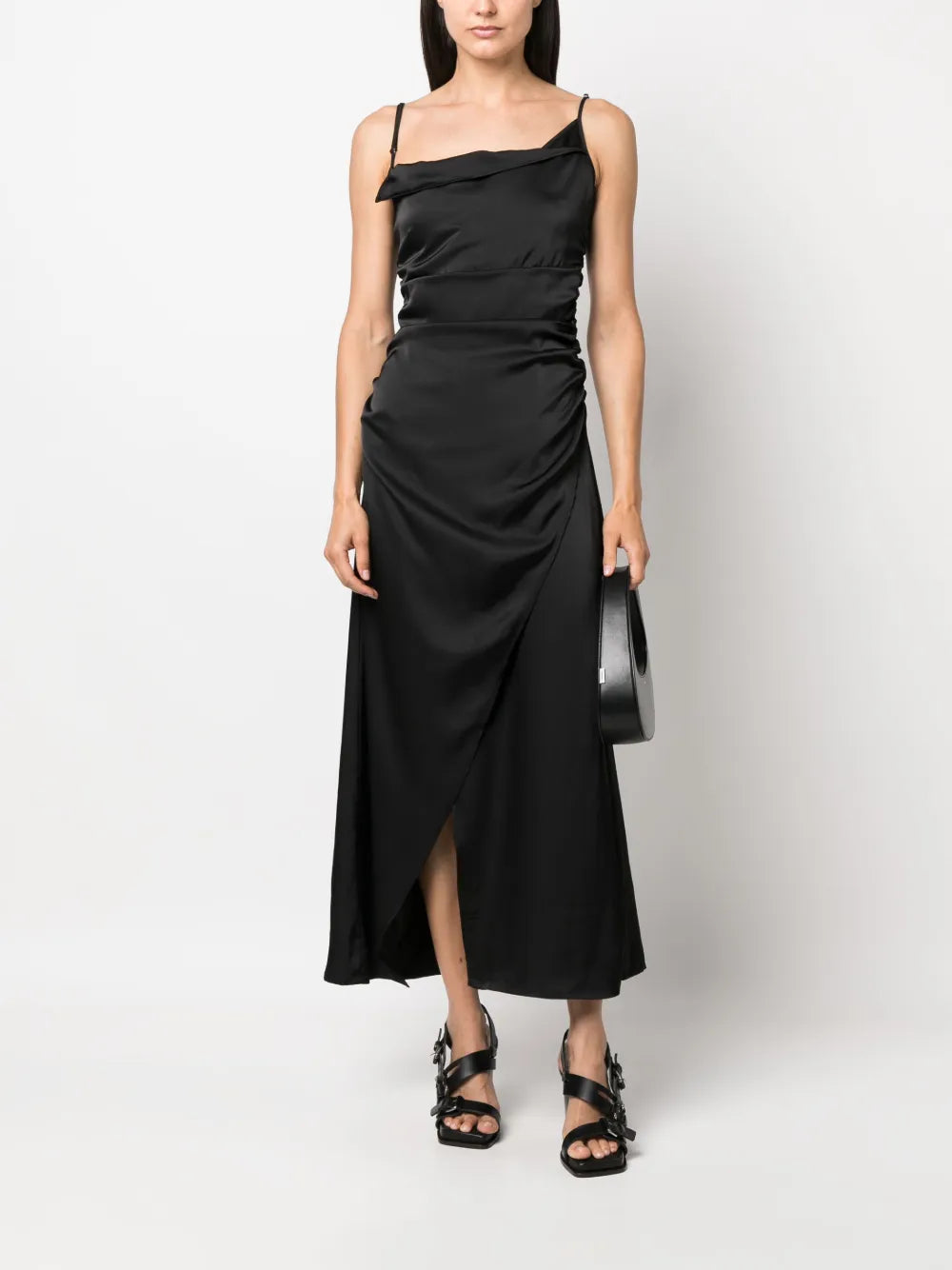 Satin-Finish Ruched Dress