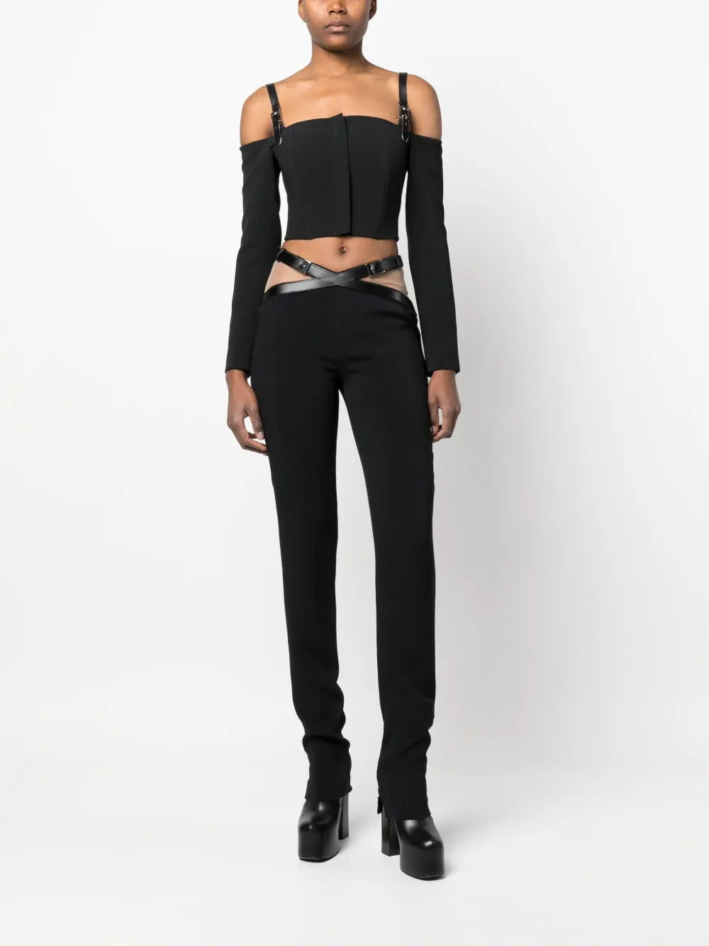 Buckle Off-Shoulder Crop Top