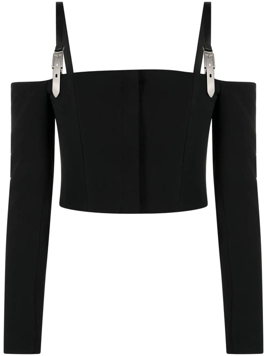 Buckle Off-Shoulder Crop Top