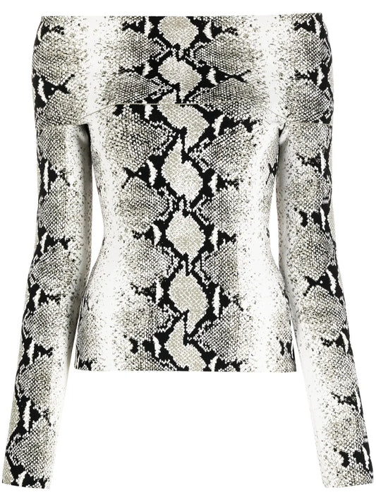 Snakeskin-Print Off-Shoulder Top