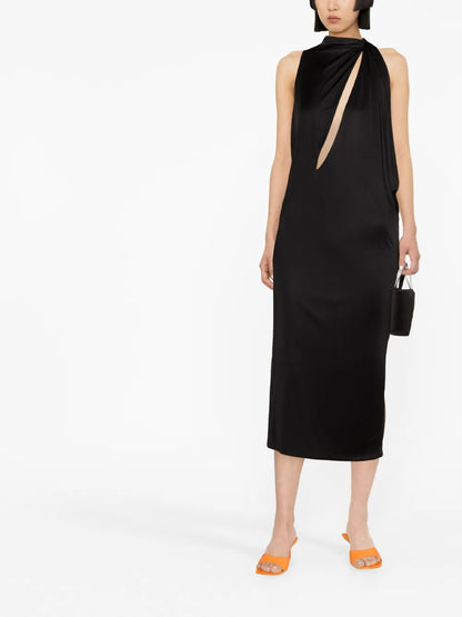 Slashed Halterneck Midi Dress