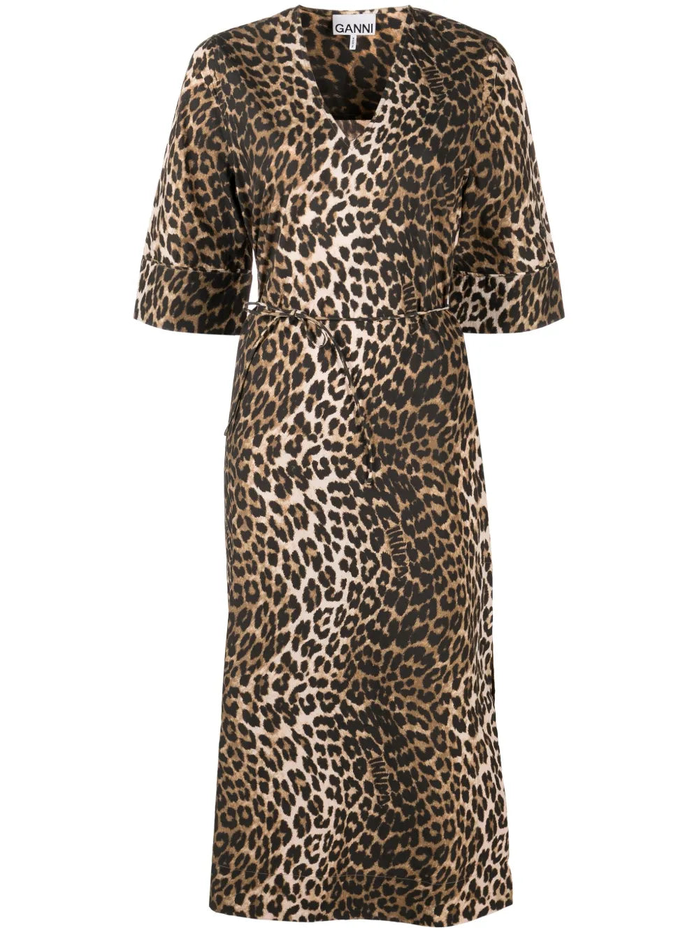 Leopard-Print Tied-Waist Midi Dress