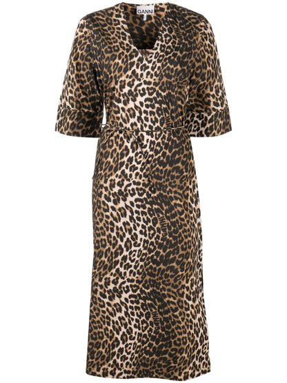 Leopard-Print Tied-Waist Midi Dress