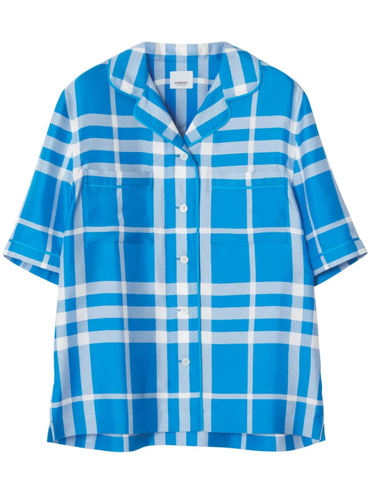 Plaid-Pattern Silk Shirt