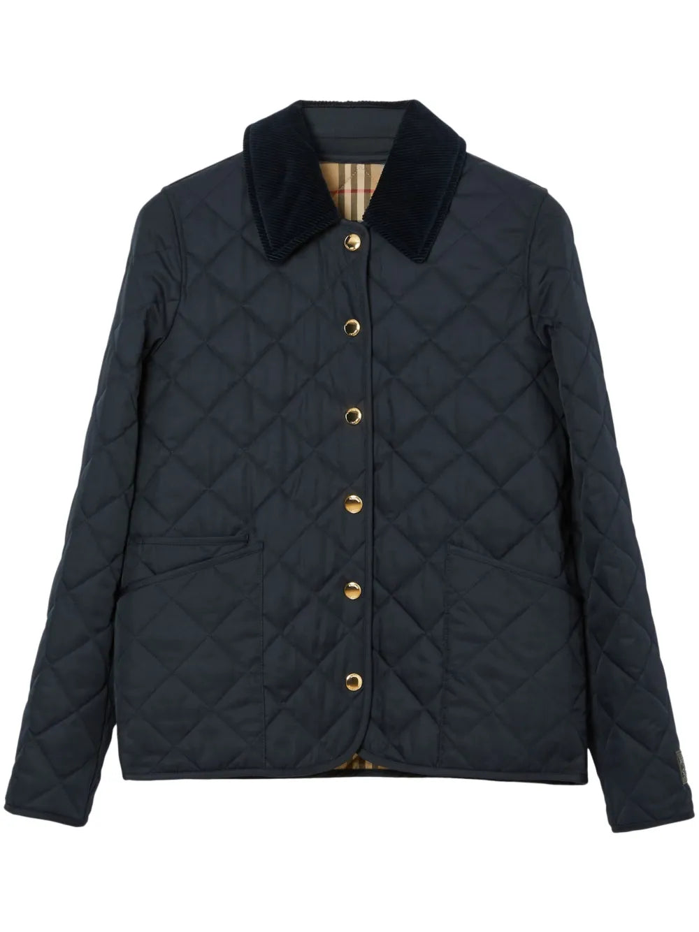 Corduroy-Collar Diamond-Quilted Jacket