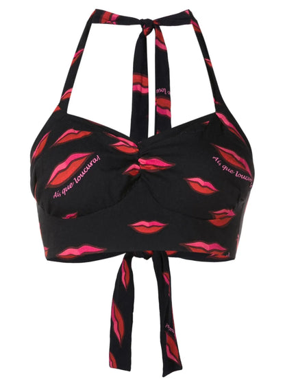 Lip-Print Cropped Top