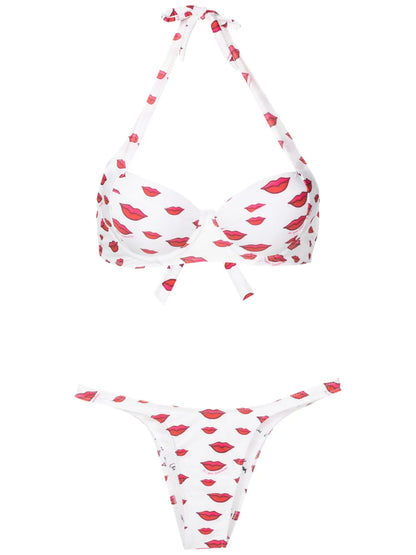 All-Over Lip-Print Bikini Set