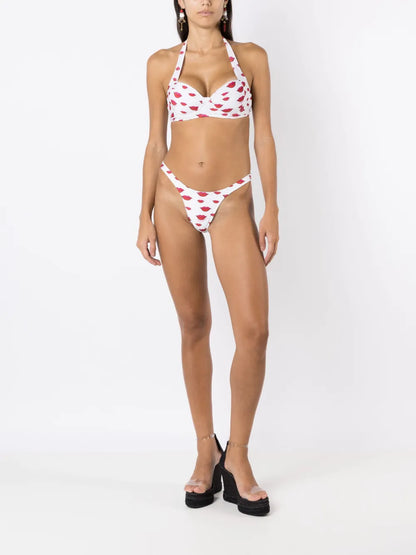 All-Over Lip-Print Bikini Set