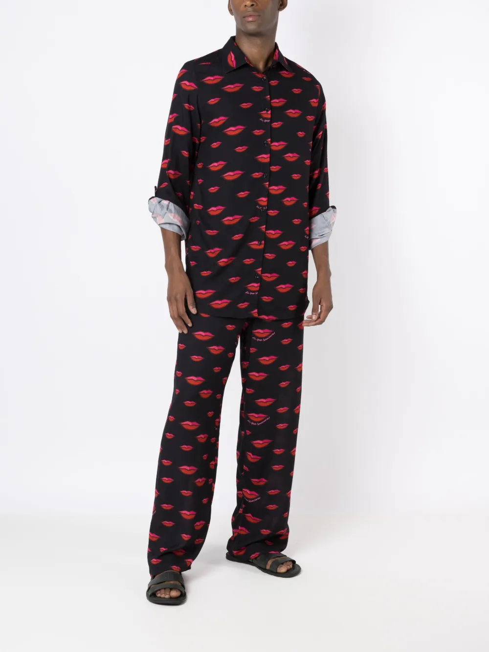 Lips-Motif Straight-Leg Trousers