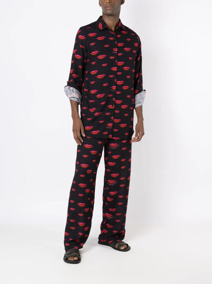 Lips-Motif Straight-Leg Trousers