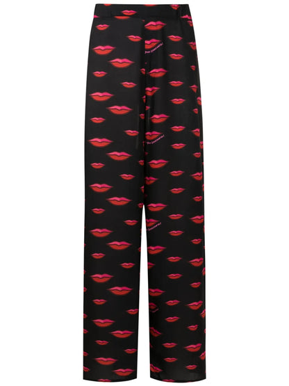Lips-Motif Straight-Leg Trousers