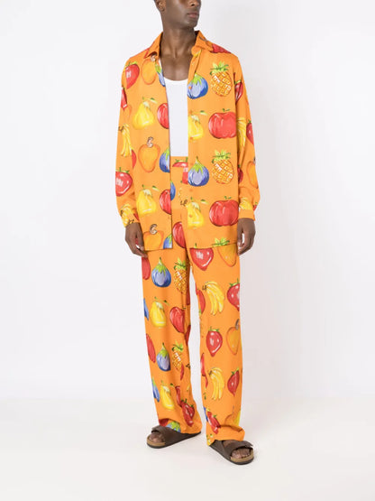 Fruit-Print Straight Trousers