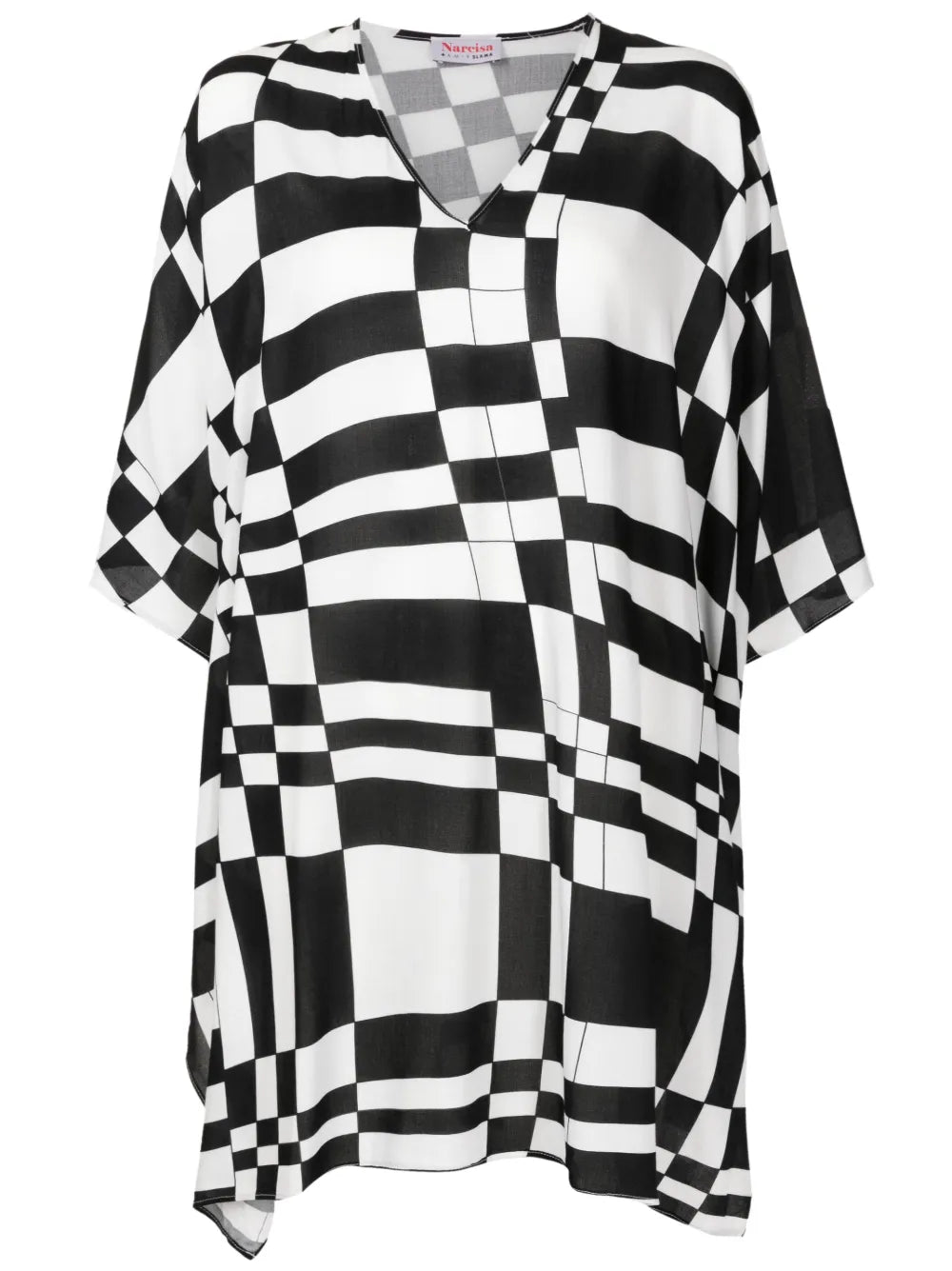 Geometric-Print Wide-Sleeved Blouse